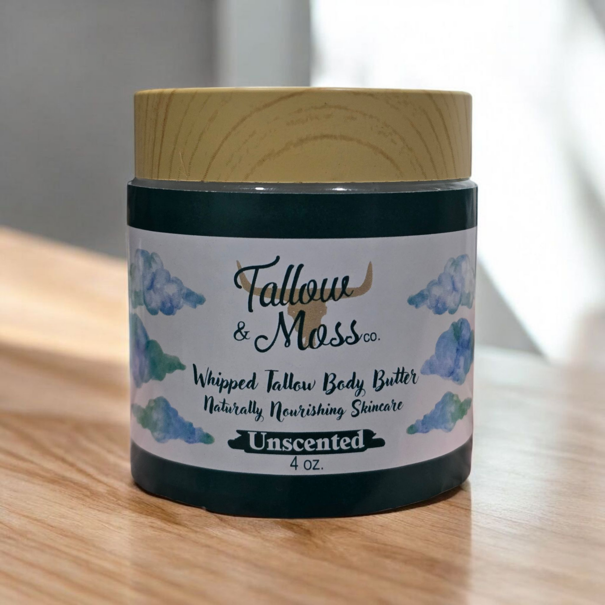 Unscented Whipped Tallow Body Butter – Glass Jar With Castor Oil
