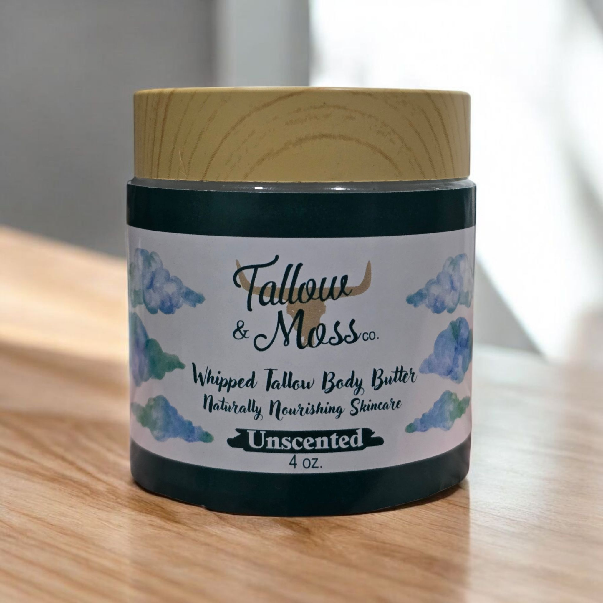 Unscented Whipped Tallow Body Butter – Glass Jar With Castor Oil